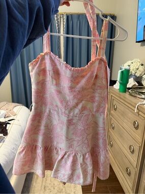 Amanda Uprichard Pink and Cream Mini Dress